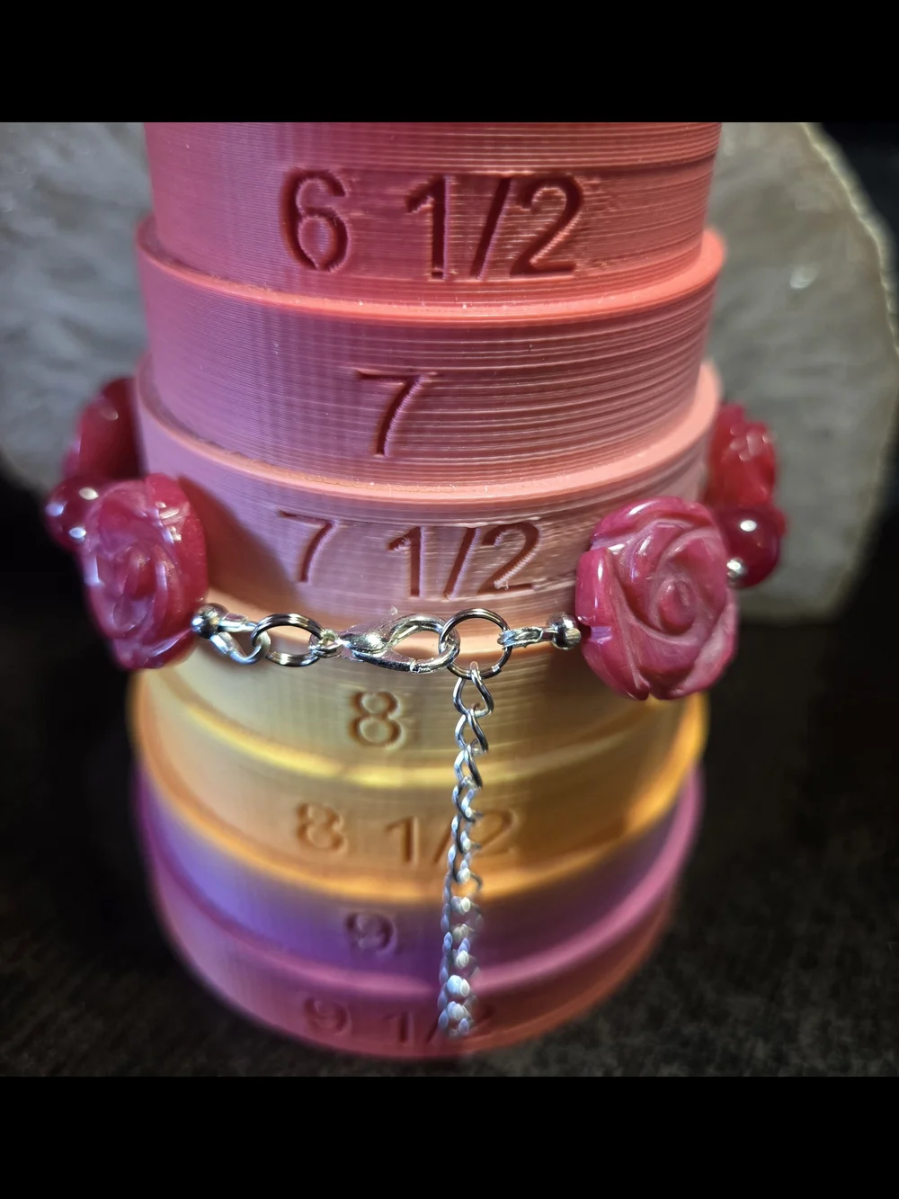 Carved Indonesian Jade Pink Rose And Ruby Bracelet